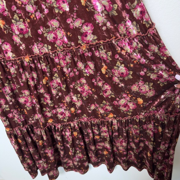 NEW Natural Life Women Velvet Floral Tiered Maxi Dress XL Burgundy Bohemian - Picture 7 of 12